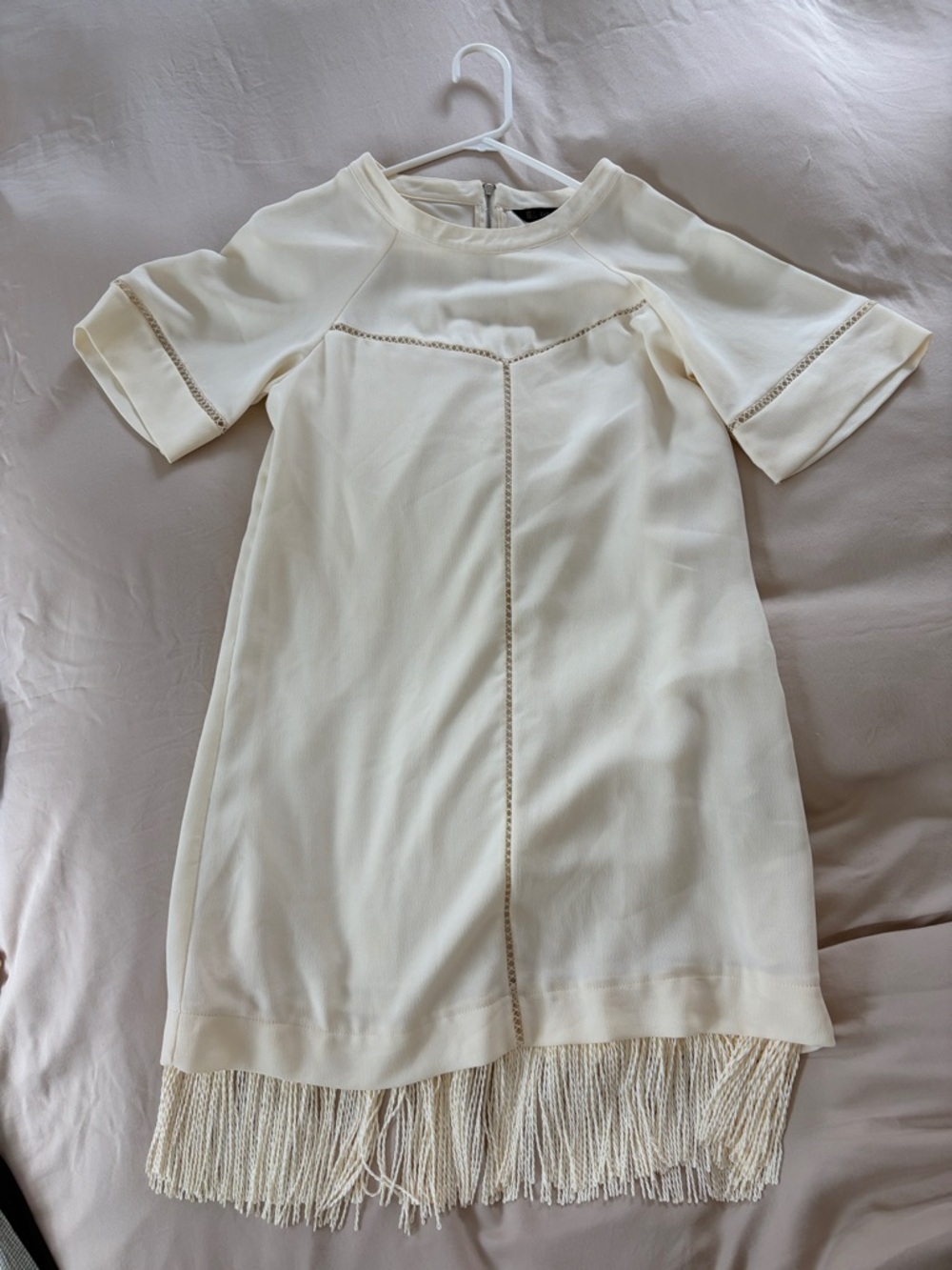 Zara Cream Mini Dress with Fringe Trim